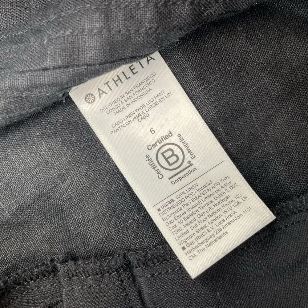 Athleta Women Pants 6 Cabo Linen Wide Leg Pant Black Elastic Waist 30 Inseam 2-0 - Picture 6 of 10